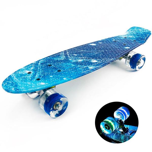 

flashing wheels single rocker 22 inches skateboard galaxy mini cruiser penny board children fish skateboarding