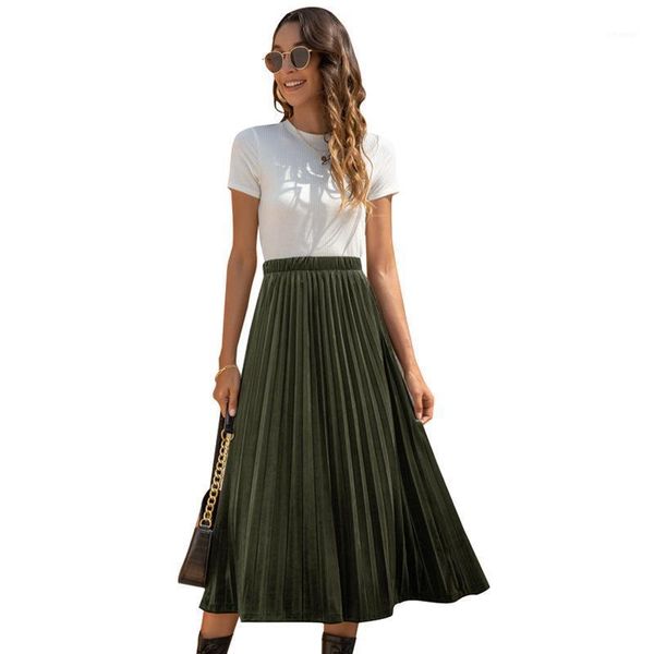 

summer high waist women's fashion velvet casual style a-line pleated skirt skirts, Black