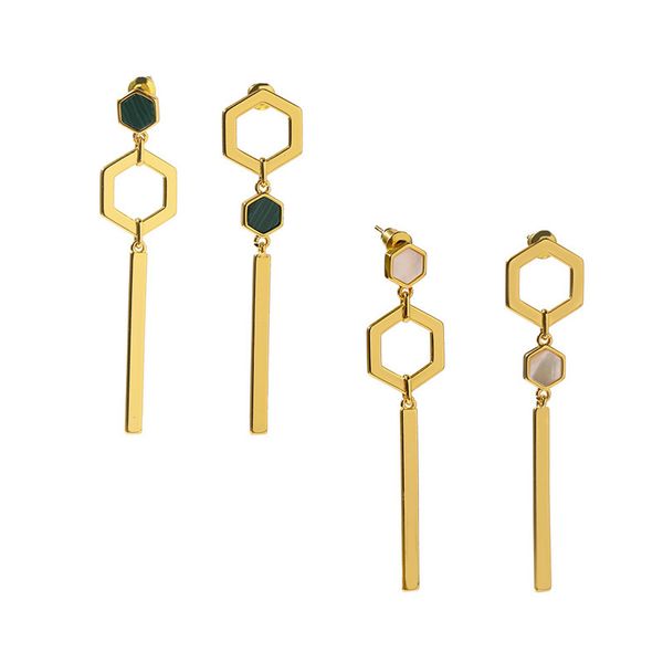 

white shell malachite tassel honeycomb earrings dangle & chandelier design sense ab with geometric hexagonal stainless steel jewelry, Silver