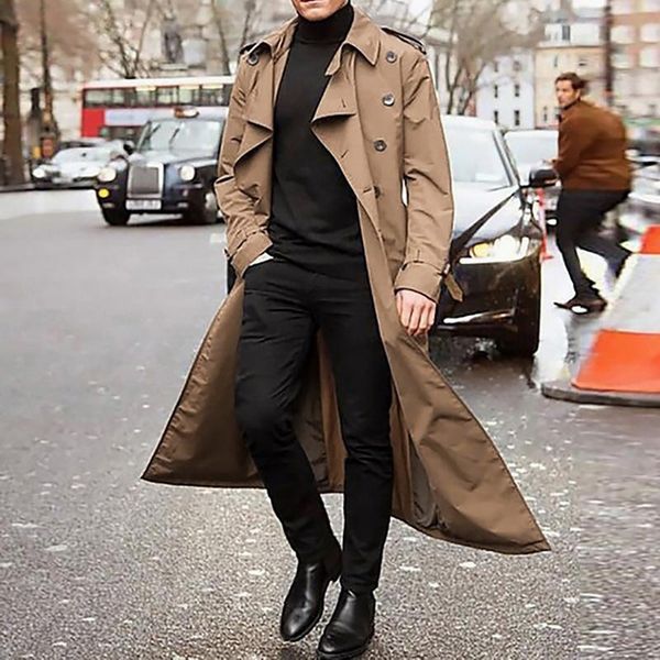 

men's jackets long slim men trench coat double-breasted lapel windbreaker male fashion autumn winter design, Black;brown