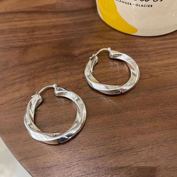 

hoop & huggie 925 sterling silver metal corrugated twist large circle earrings for women glossy concave, Golden;silver
