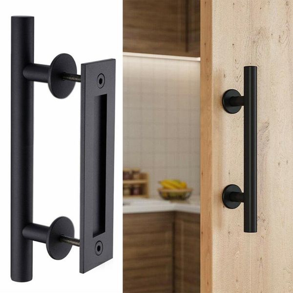 

8pcs/set 12inch barn door handle sliding flush pull wood gate hardware stainless steel panel width 35~45mm for wooden doors handles & pulls