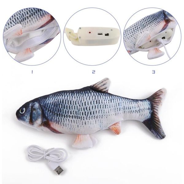 

cat toys pet soft plush 3d fish shape toy interactive usb charging electric stuffed pillow doll simulation
