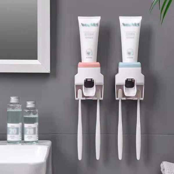 

bath accessory set toothbrush holder toothpaste dispenser wall mount stand bathroom accessories rolling automatic squeezer family hygienic