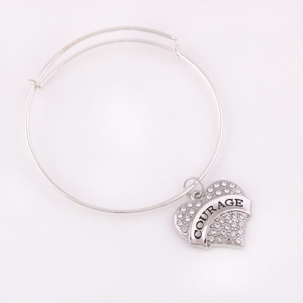 

charm bracelets fashion design heart shape with crystal strength courage blessed survivor hope pendant engraved letter bangle, Golden;silver