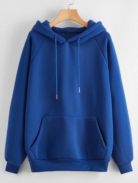 

solid kangaroo pocket drawstring hooded sweatshirt c2tf#, White;black