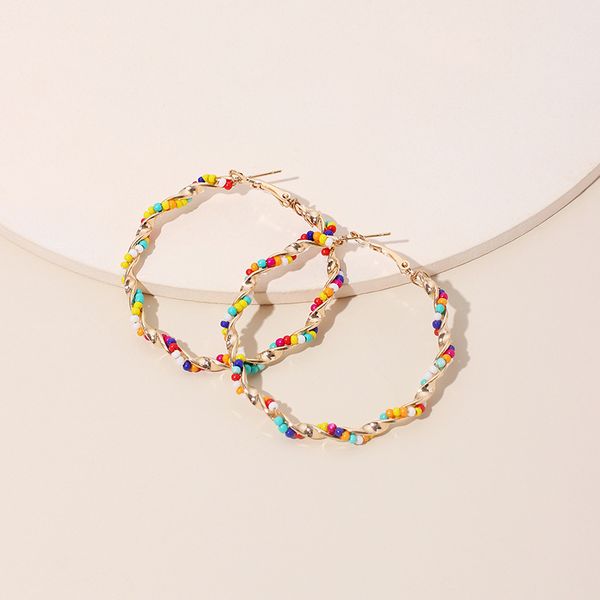 

classic design hoop earrings exaggerated large circle alloy round seed bead earring bohemian rice-bead ear jewelry arrival extravagant gift, Golden;silver