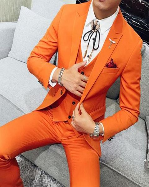 Ternos Masculinos Blazers 2022 Moda Design Laranja Homens Custom Feito Blazer Calças para Noivo Casaco De Casaco De Party Wear 3 Pcs Jacket + Colete + Pant