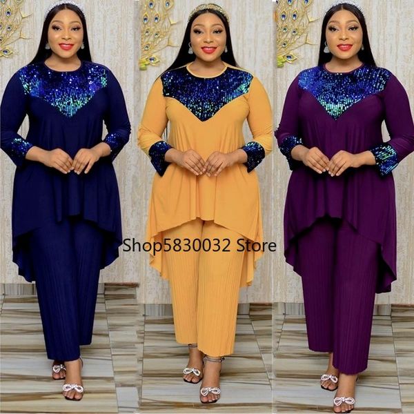 

ethnic clothing 2 piece set africa clothes african dashiki fashion sequins suit trousers super elastic party for women outfits 2021, Red