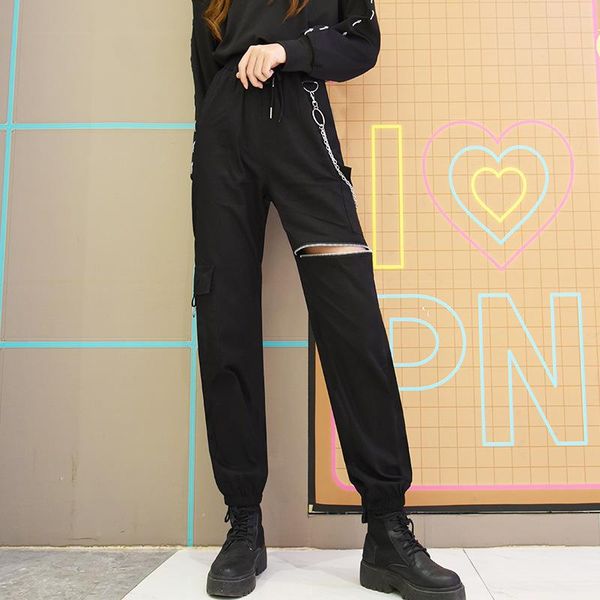 

spring zipper sport loose women pants solid color fashion casual female pant cargo cool leisure ladies bottoms women's & capris, Black;white