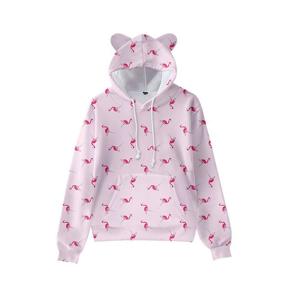 

red-crowned crane printing cute boy girl clothes hooded 3d printing hooded sweater autumn early winter ears hooded pullover, Black