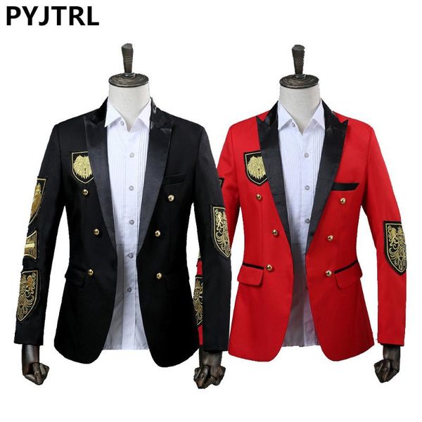 

men's suits & blazers pyjtrl men blazer military medal loose coat stage singer suit jacket annual performance black red costume homme, White;black