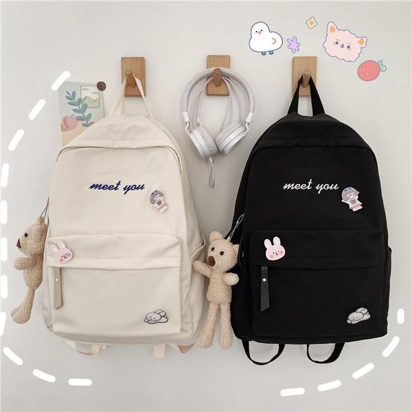 

backpack meet you ins schoolbag female korean harajuku ulzzang high school college student simple and versatile 2021 bag