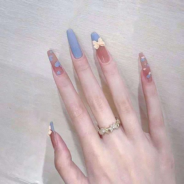 

hand wear enhancement finished nail patch white bow long style, Red;gold