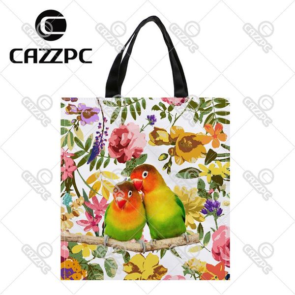 

shopping bags lovebirds bird and watercolor floral print custom individual waterproof nylon fabric bag gift pack of 2
