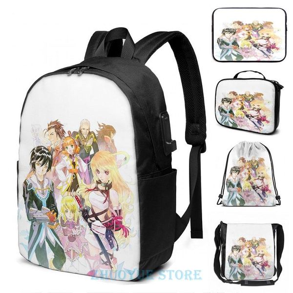 

backpack funny graphic print tales of xillia coverart usb charge men school bags women cosmetic bag travel laptop
