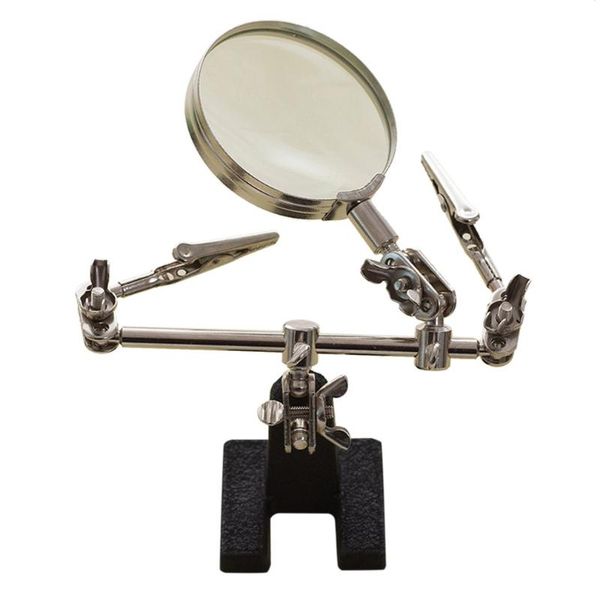 

6x portable clip-on metal holder three-hand magnifier magnifying glass lens for jeweler coins stamps other door hardware
