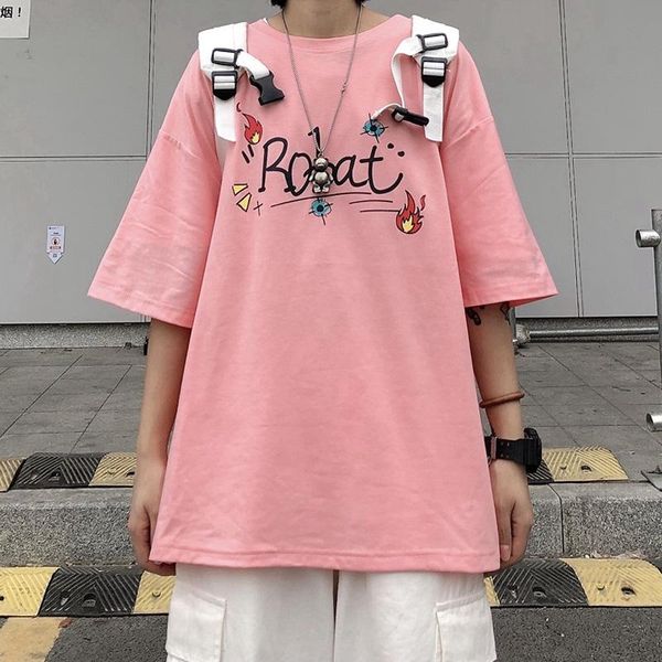 

women's t-shirt 2021 summer kawaii cartoon girls t-shirts japanese streetwear harajuku pink casual oversized long cotton women, White