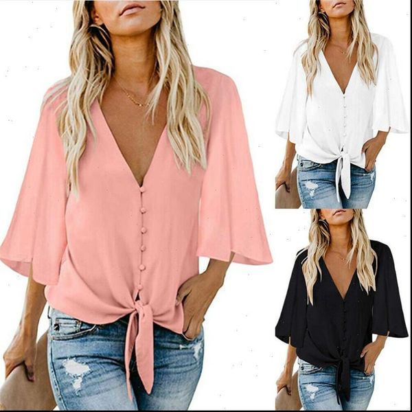 

chiffon fashion batwingsleeve womens shirts v neck button office plus size, White