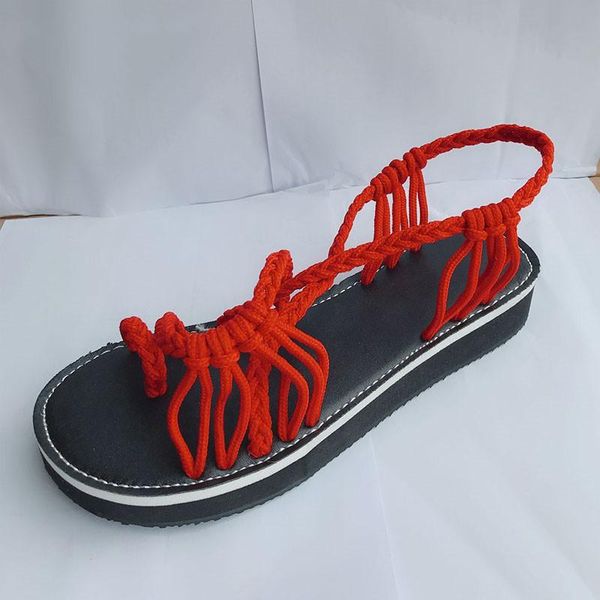 

women's sandals woman weave rope women flat flip flops ladies seaside shoes female causal slides 2021 summer plus size35-44, Black