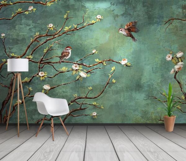 

wallpapers custom wallpaper 3d mural hand-painted painting flowers and birds fashion interior background decoration