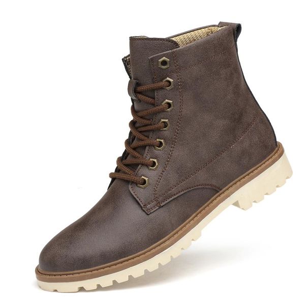

boots men winter warm lace up fashion male genuine leather shoes black khaki ankle