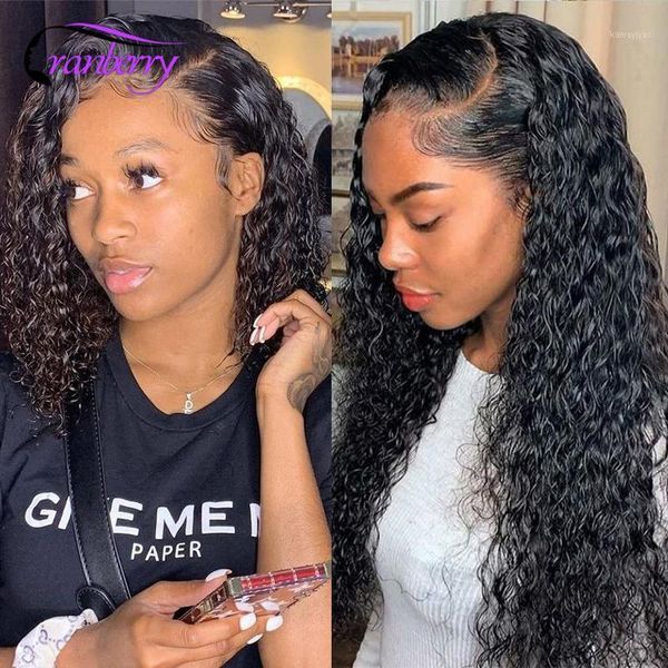 

cranberry hair water wave lace front wig remy human wigs for women pre plucked 13x4 frontal1, Black;brown