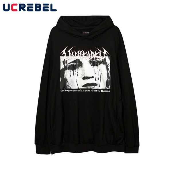 

men's hoodies & sweatshirts spoof portrait print mens high street autumn casual streetwear loose long sleeve pullover men, Black