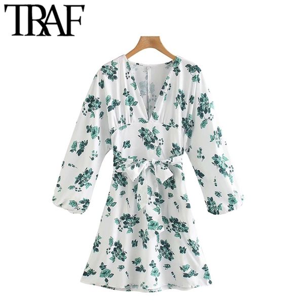 

women chic fashion floral print bow tie sashes mini dress vintage long sleeve side zipper female dresses mujer 210507, Black;gray