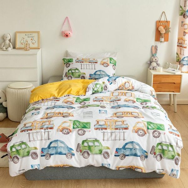 

bedding sets cartoon children set small cars bed duvet cover polyester bedclothes kids gift quilt twin king size