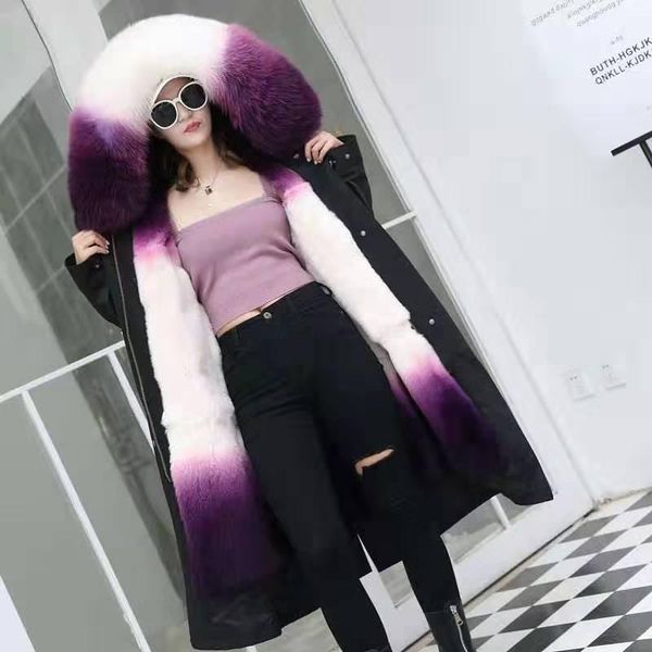 

women's fur & faux long women parka 100% real liner 2021 coat natural collar hooded thick warm parkas outerwear, Black