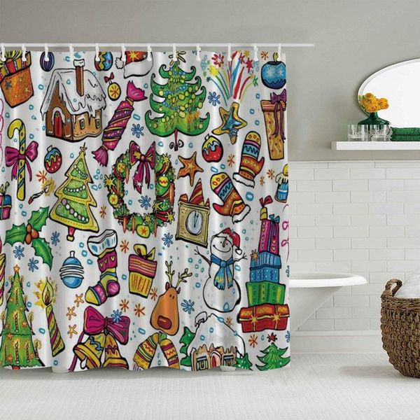 

shower curtain christmas clear cute xmas elements with candies snowman fir sweets celebration kids nursery theme waterproof bath