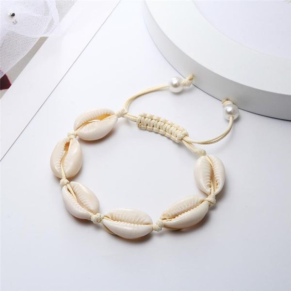 

beaded, strands bohemian natural sea shell bracelets anklet hand knit rope elastic beaded pulseira diy beach jewelry accessories summer wome, Black