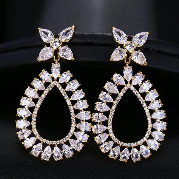 

dangle & chandelier ekopdee luxurious flower cubic zirconia earrings women trendy leaf geometric cz crystal drop bridal wedding jewelry, Silver