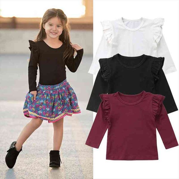 

ruffles toddler baby girl kids solid color tee cotton clothes cute t shirt, Blue