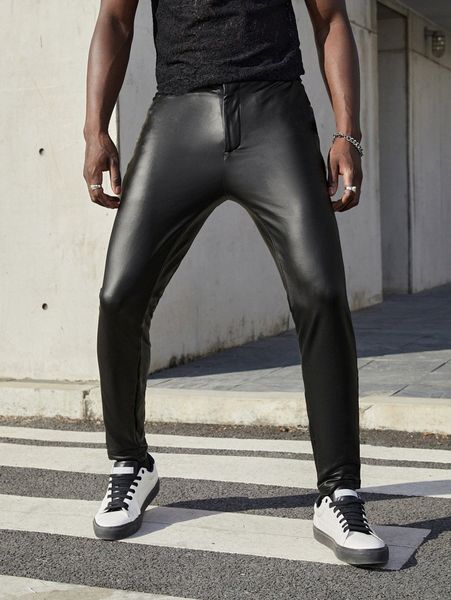 

men solid patent carrot pants w4u1#, Black
