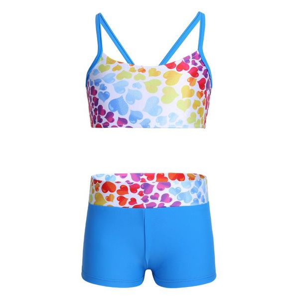 

sleeveless heart print swimsuit for girls kids swimwear bowknot back girl two-piece tankini youth children's beach bathing suits one-pi, Black