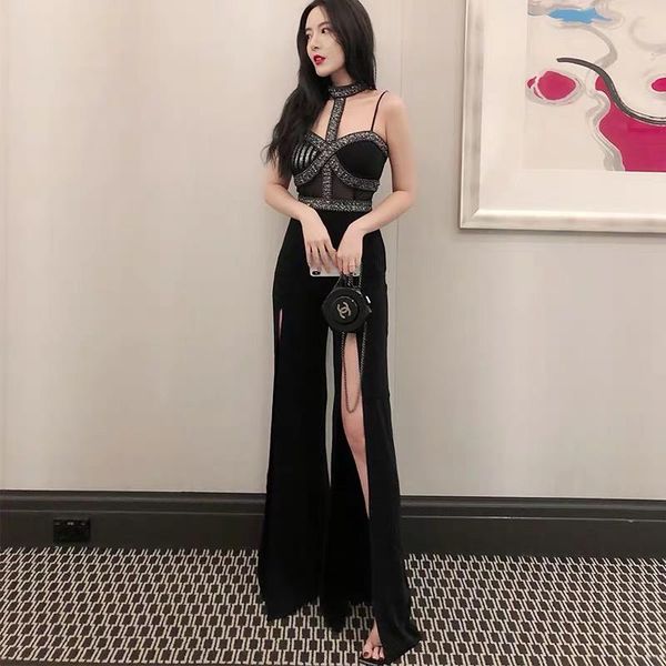 

women's jumpsuits & rompers elegant women 2021 black beading o neck sleeveless bodycon bandage, Black;white