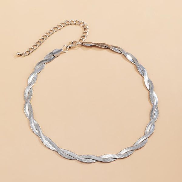 

classic female minimalism dual metal braided snake bone chain necklaces for women simple twisted neck chains chokers, Golden;silver