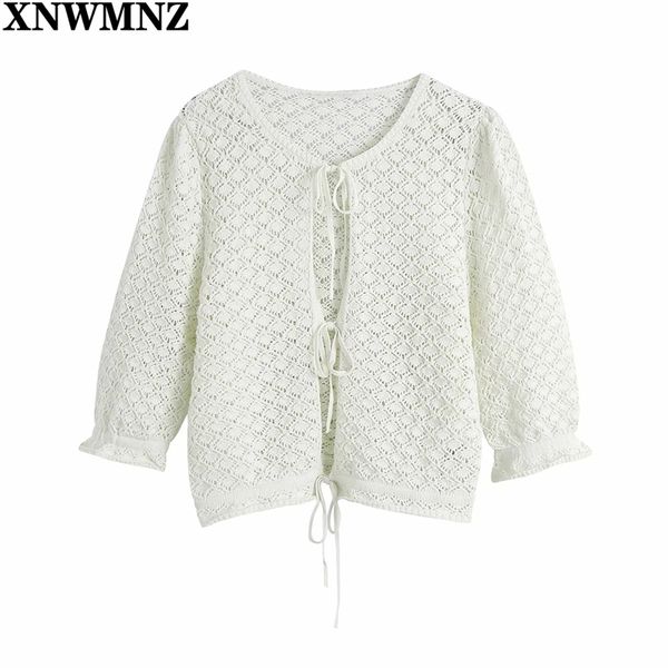 

women hollow out bow short cardigan vintage jumper lady fashion knitted coat female women's sweater 210520, White;black