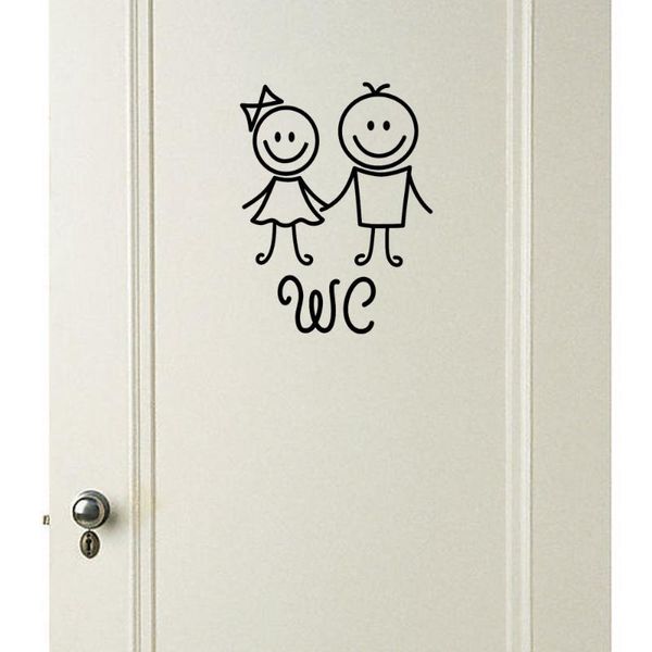 Duvar çıkartmaları karikatür erkek ve kız banyo dekorasyon için wc sticker ev çıkartmaları su geçirmez poster kapı tuvalet işareti