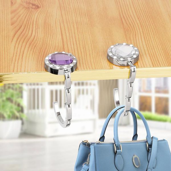 

crystal alloy purse bag hook holder for hanging foldable hangbag portable round shape desk hanger table hooks & rails
