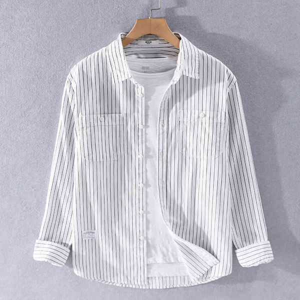 

men's t-shirts style long-sleeved striped for japanese trendy simple shirts men cotton handsome shirt mens chemise camisa 2qa3, White;black