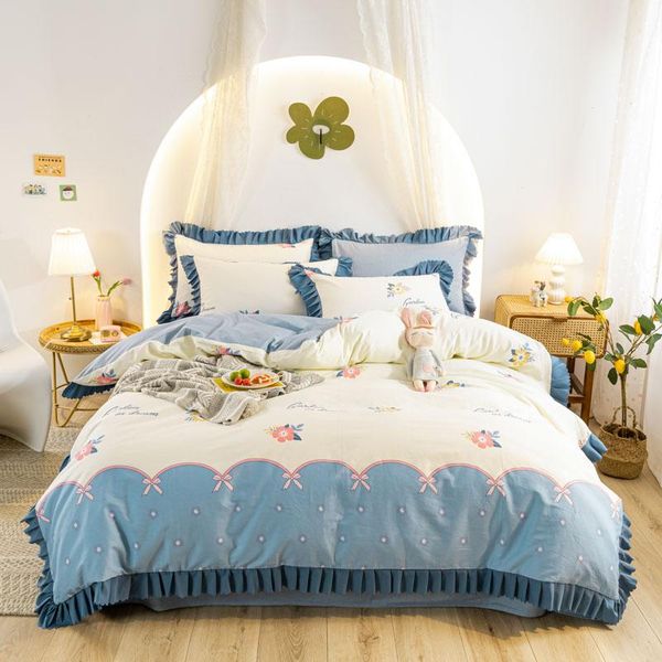 

bedding sets blue ruffles set duvet cover flat sheet pillowcases twin  king bed linen for girls