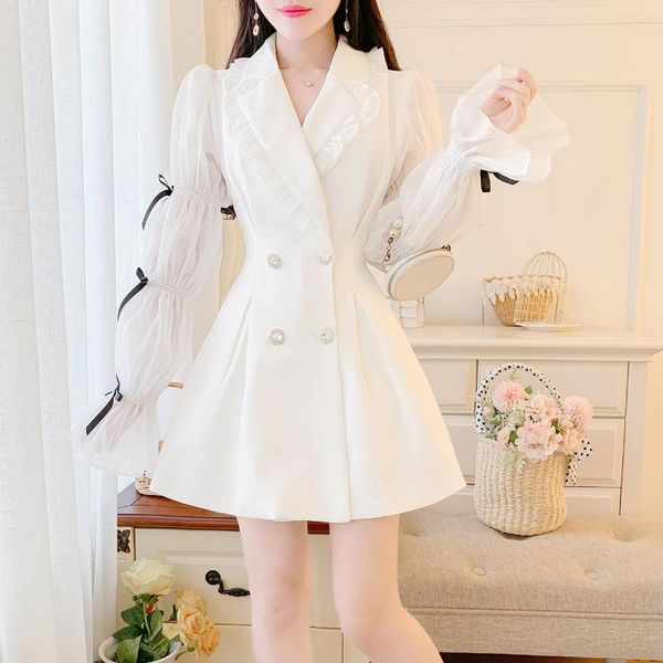 

women's tracksuits 2021 autumn fashion shorts suits clothes patchwork sleeve double breasted mini dress + short pants 2 pieces sets fem, Gray