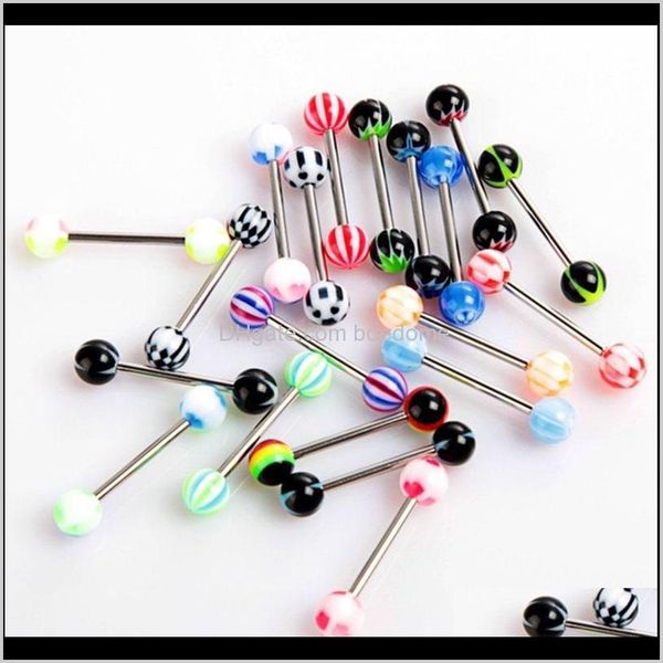 

other drop delivery 2021 20pcs colorful rings stainless steel tongue piercing bars barbell fashion body jewelry random color uqjmh, Slivery;golden