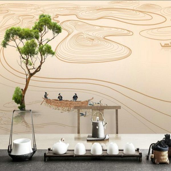 

wallpapers drop custom po wallpaper 3d stereo modern chinese style hand painted landscape river mural