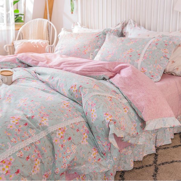 

pastoral small broken korean version pure cotton four set three piece bed sheet quilt cover princs wind flower