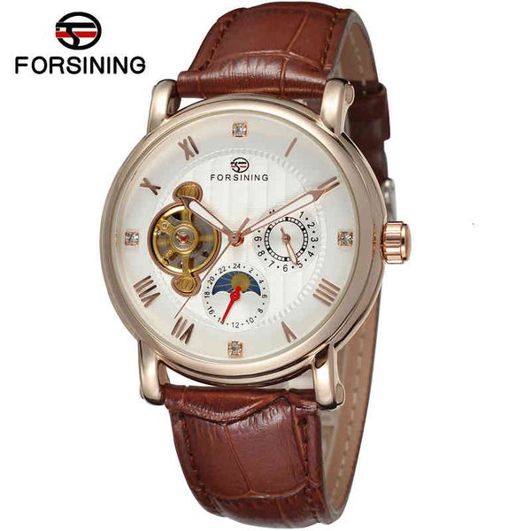 

furnishing luxury multifunctional hollow automatic mechanical men watch fashion business leather man relogio masculino, Slivery;brown