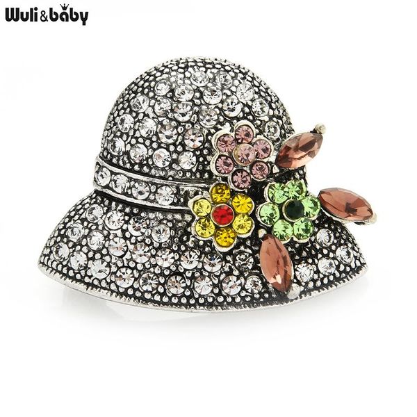 

pins, brooches wuli&baby vintage flower hat for women lady 3-color rhinestone party office brooch pins gifts, Gray